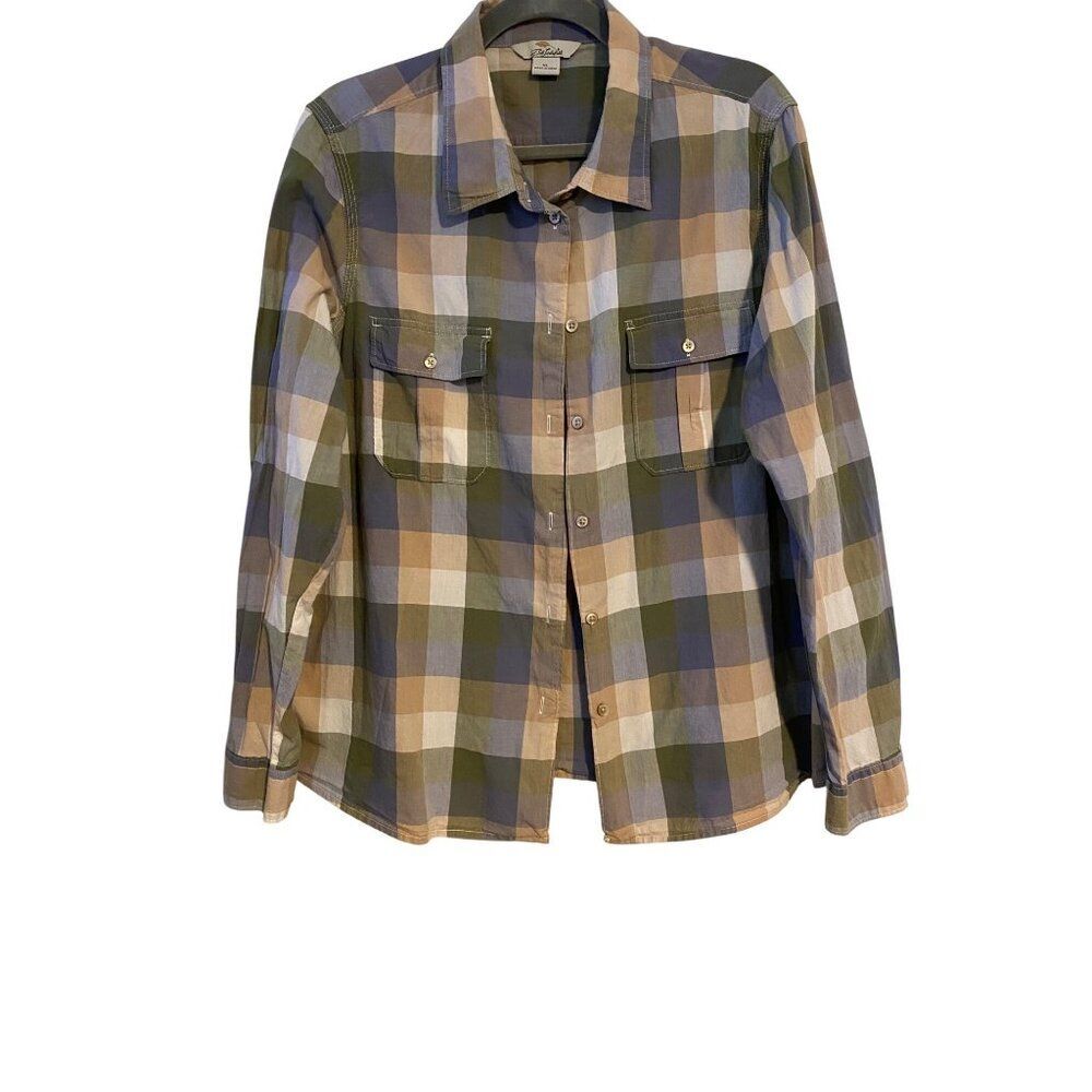 Bob Timberlake Plaid Button-Down Shirt XL Green Beige Long Sleeve Casual Outdoor